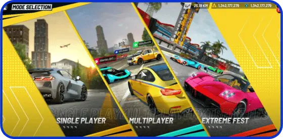 three game modes of the extreme car driving simulator mod apk